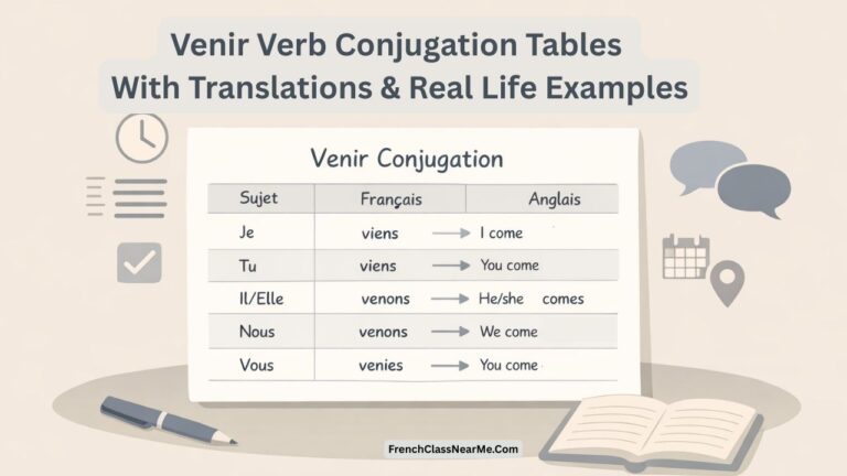 Venir Verb Conjugation Tables With Translations & Real Life Examples